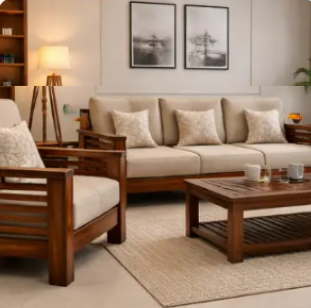 Premium Sheesham Wood Sofa Set (3+1+1 Seater)